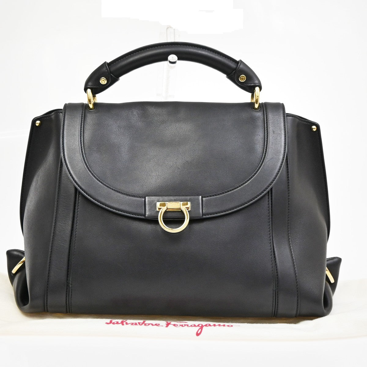 SALVATORE FERRAGAMO Logo Gancini Sofia Hand Bag Leather Black GHW Italy 32YH771