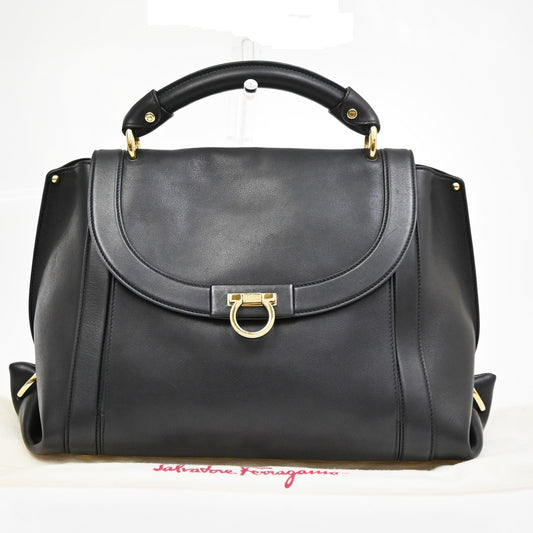 SALVATORE FERRAGAMO Logo Gancini Sofia Hand Bag Leather Black GHW Italy 32YH771