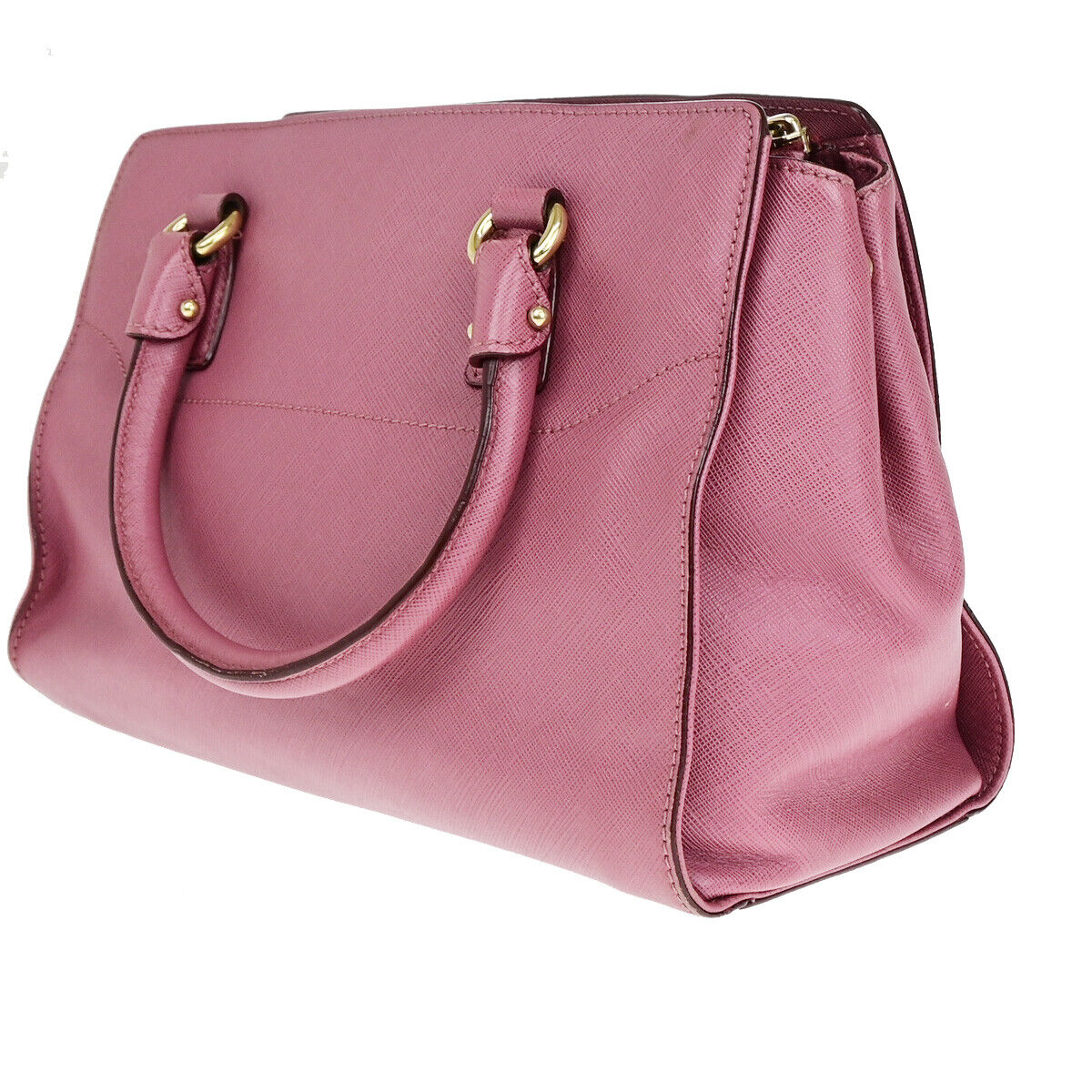 SALVATORE FERRAGAMO Logo Gancini Hand Bag PVC Leather Pink Gold Italy 67YE701