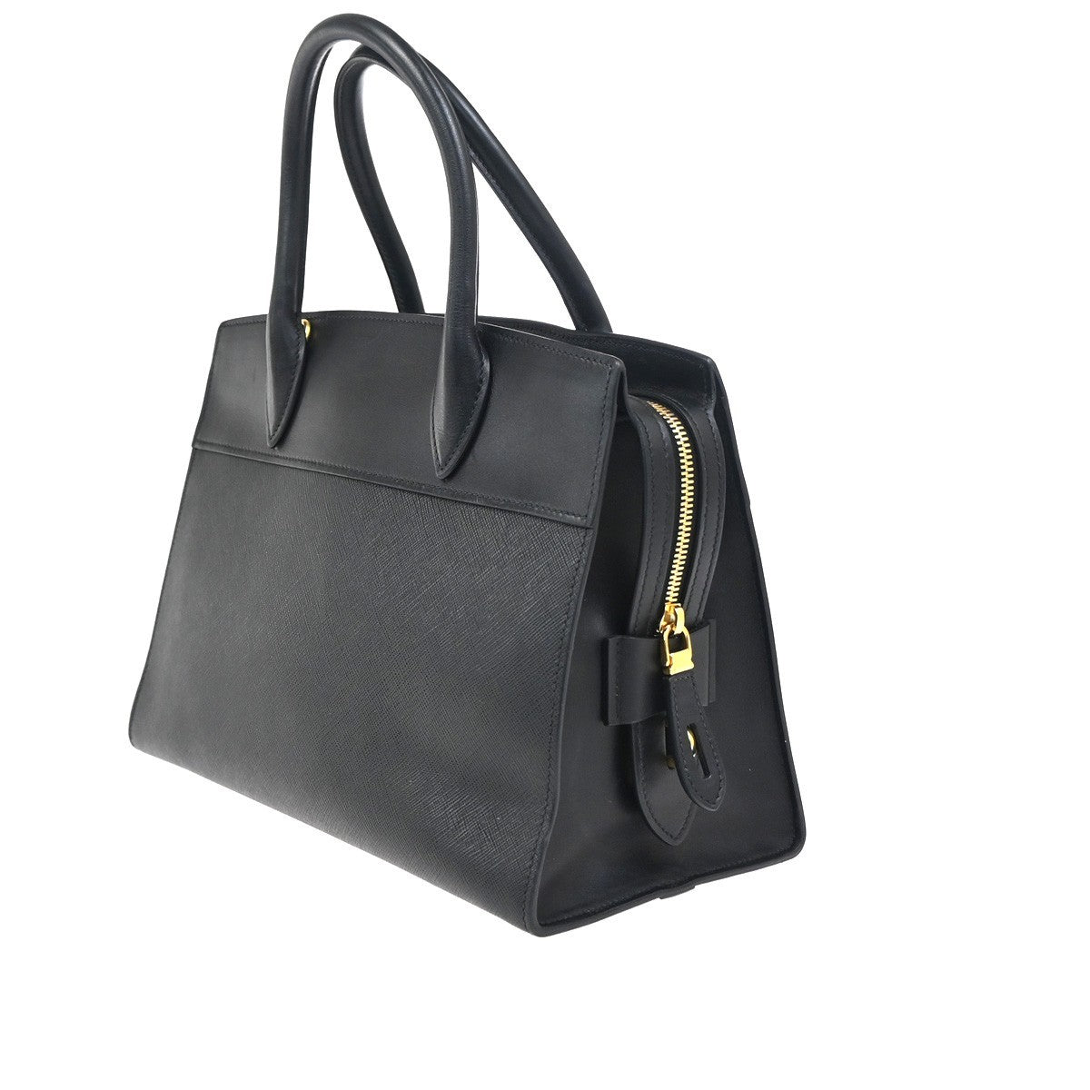 PRADA Logo Hand Bag with Bag Charm Saffiano Leather Black GHW Italy 95RL899