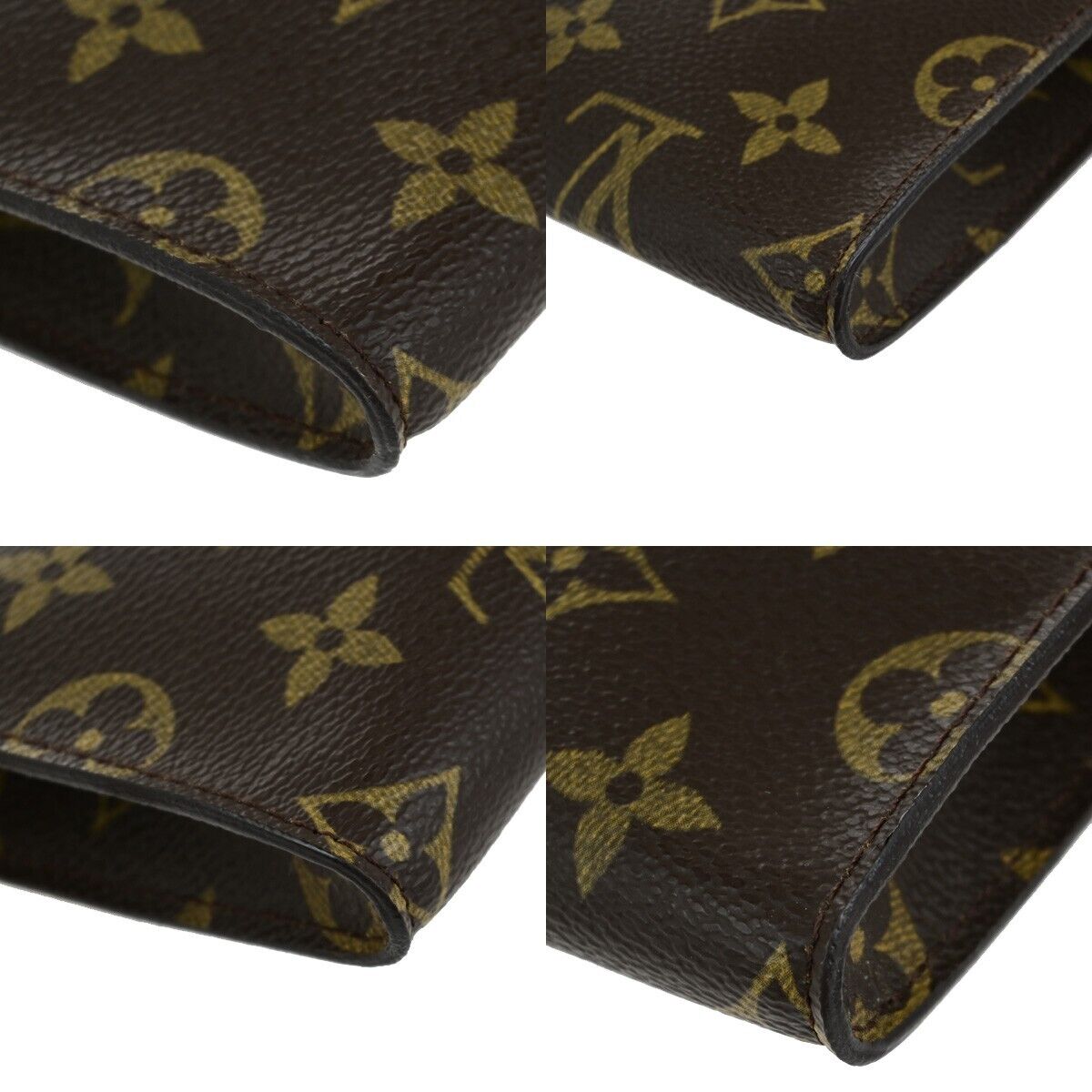 LOUIS VUITTON LV Logo Bucket PM Pouch Bag Monogram Leather Brown Gold 63ED255
