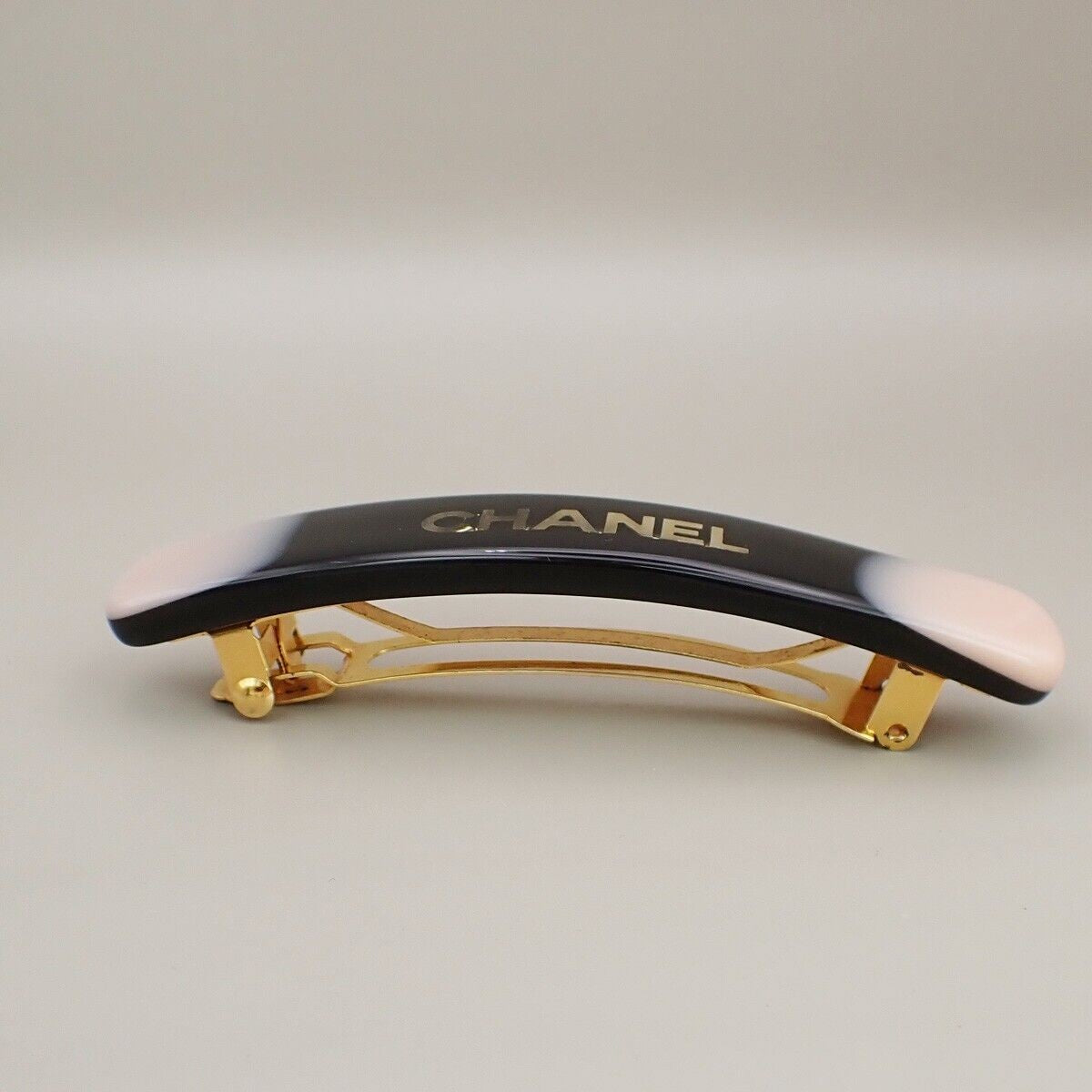 CHANEL Logo Hair Clip Barrette Accessory Black Pink Gold Made in France 33RJ980