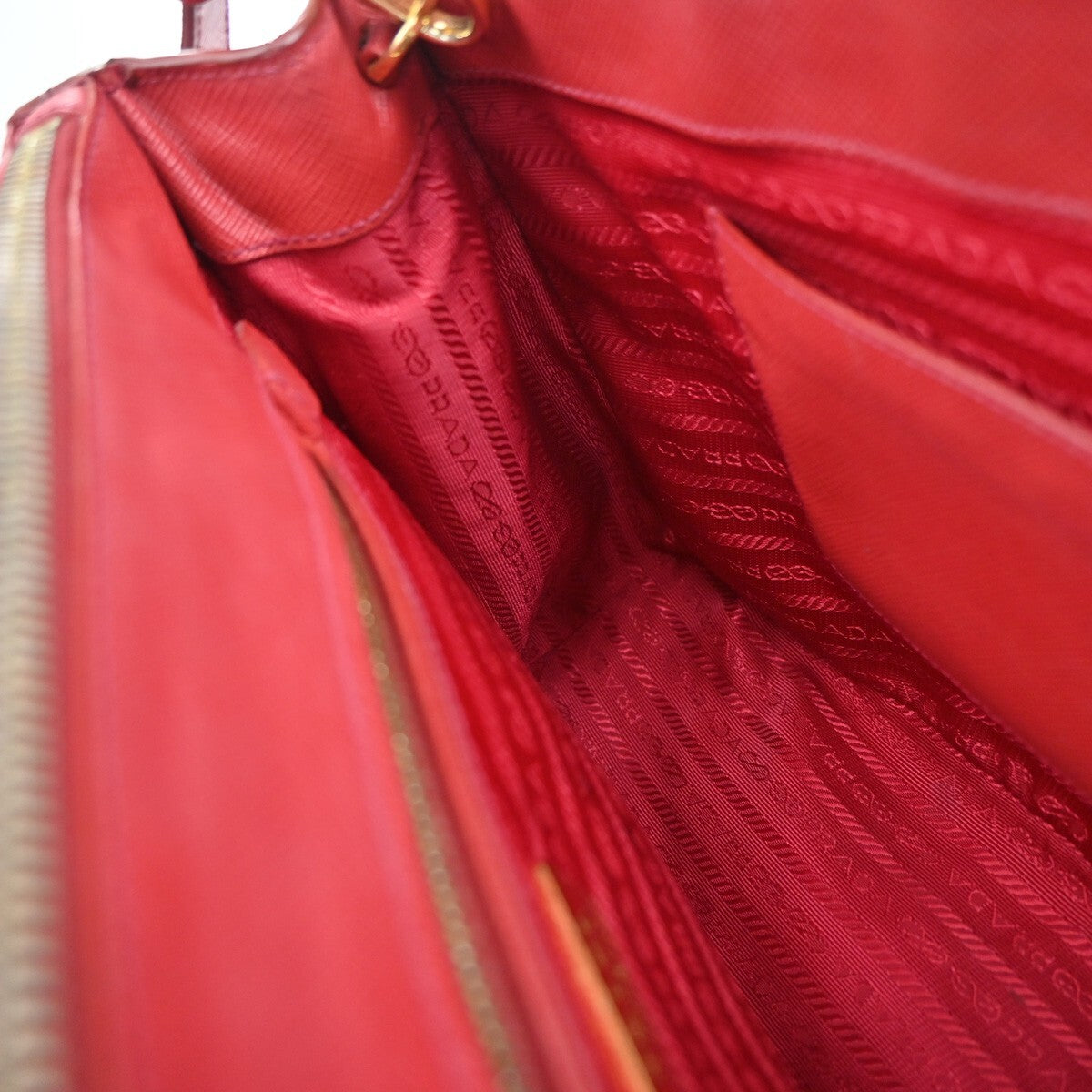 PRADA Logo Saffiano 2Way Shoulder Hand Bag Leather Red GHW 95RF247