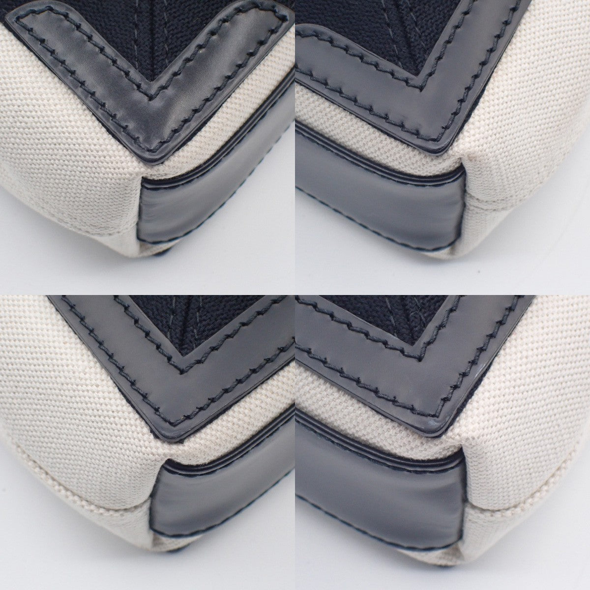 BALENCIAGA LOGO Navy Cabas XS Hand Bag Canvas Leather White Black 70KC967