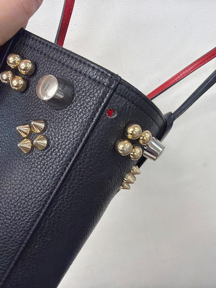 CHRISTIAN LOUBOUTIN Logo Studs 2Way Shoulder Hand Bag Leather Black 33YH852