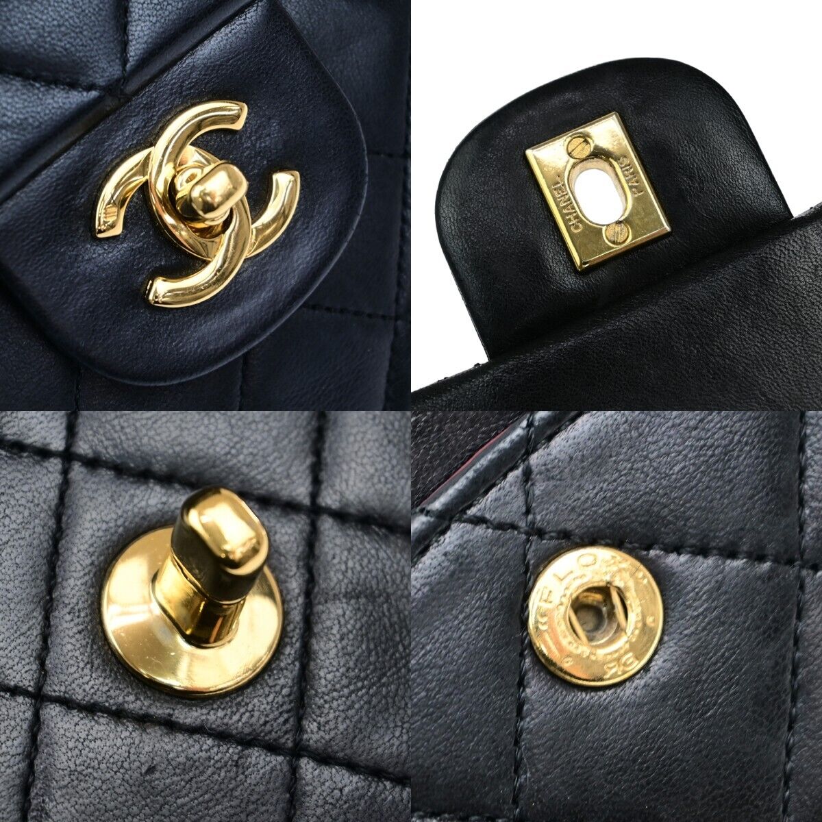 CHANEL Matelasse 25 Double Flap Chain Shoulder Bag Leather BK Vintage 827RF217