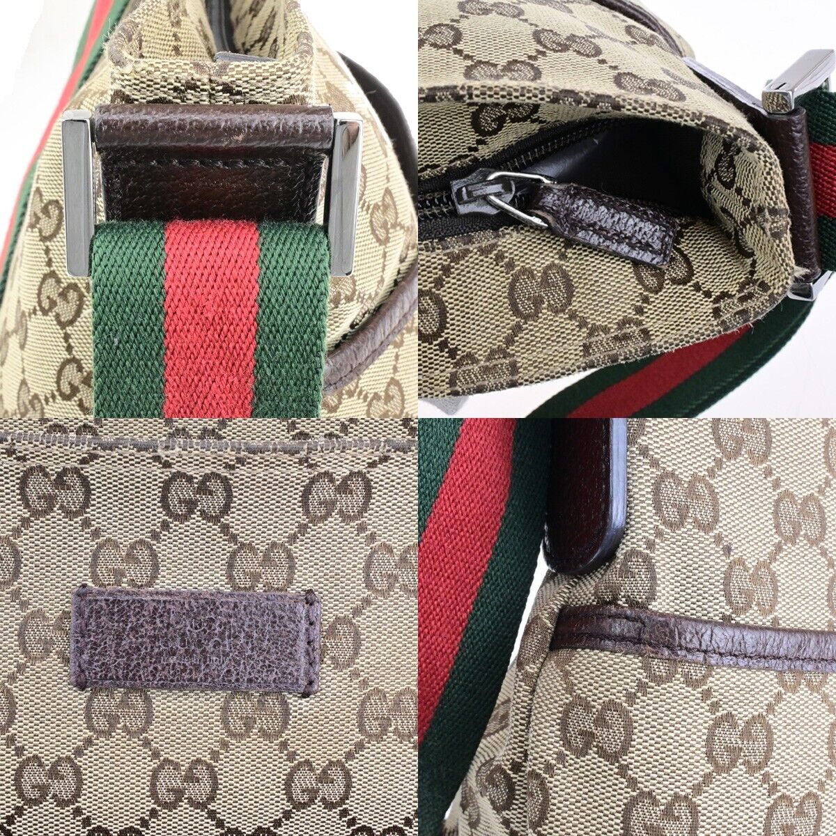 GUCCI GG Pattern Sherry Shoulder Bag Canvas Leather Brown SHW Italy 39ED283
