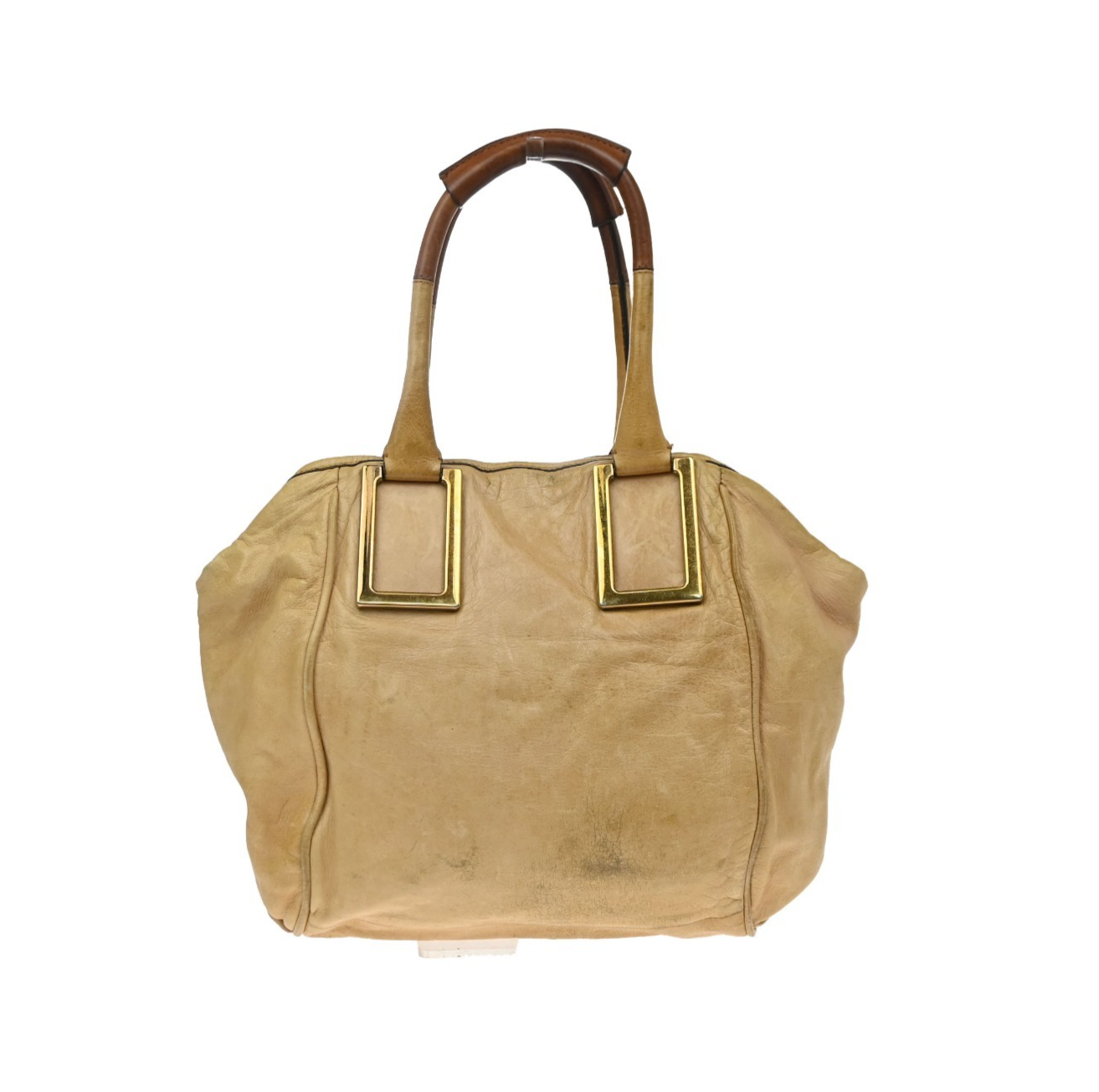 CHLOE Logo Etel Shoulder Hand Bag Leather Beige Brown GHW 63KD065