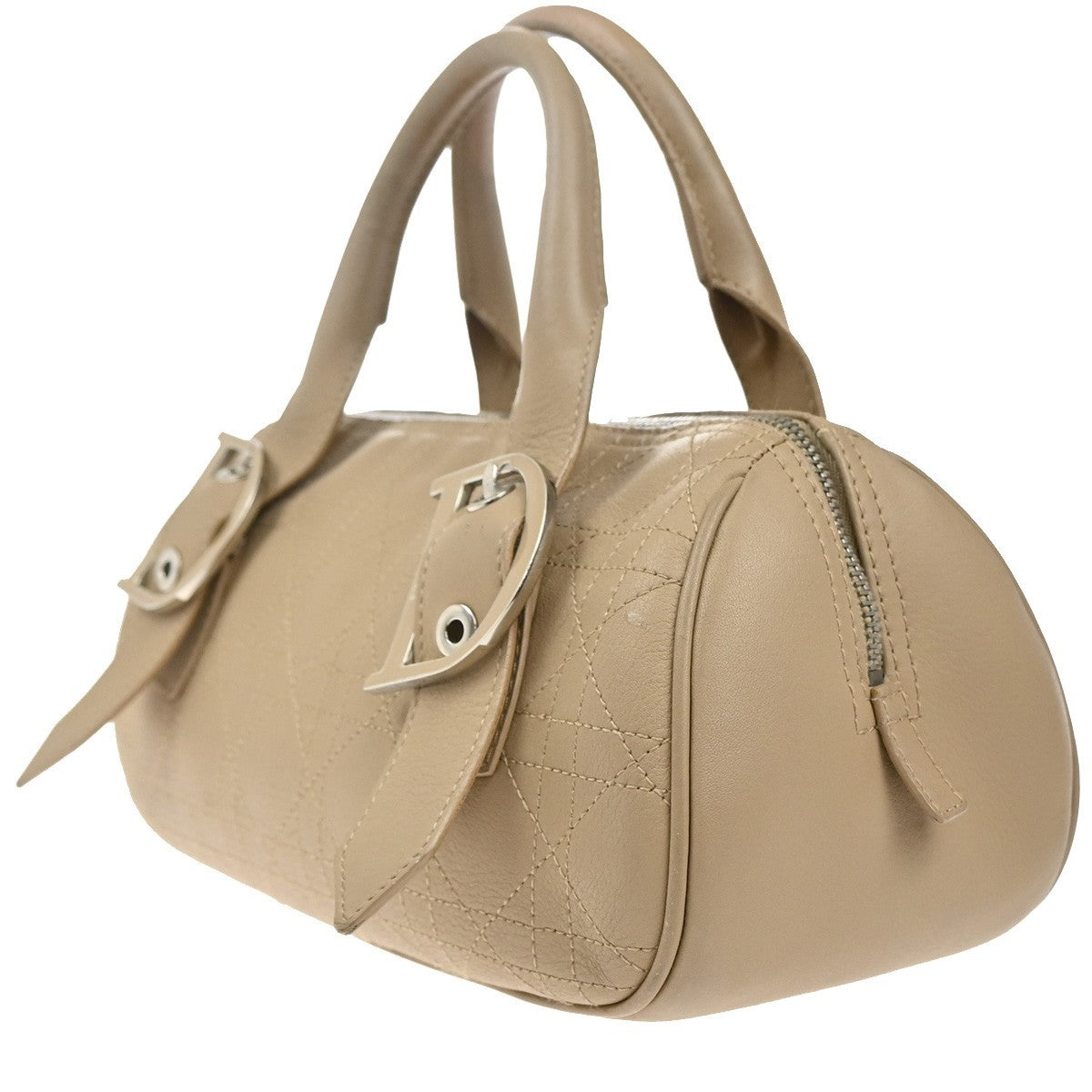CHRISTIAN DIOR Logo Cannage Shoulder Hand Bag Leather Beige SHW Italy 12MA436