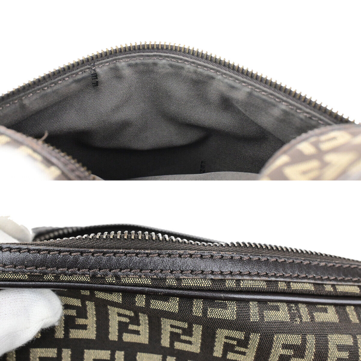 FENDI Logo Zucchino Pattern Shoulder Bag Canvas Leather Brown SHW Italy 87SJ495