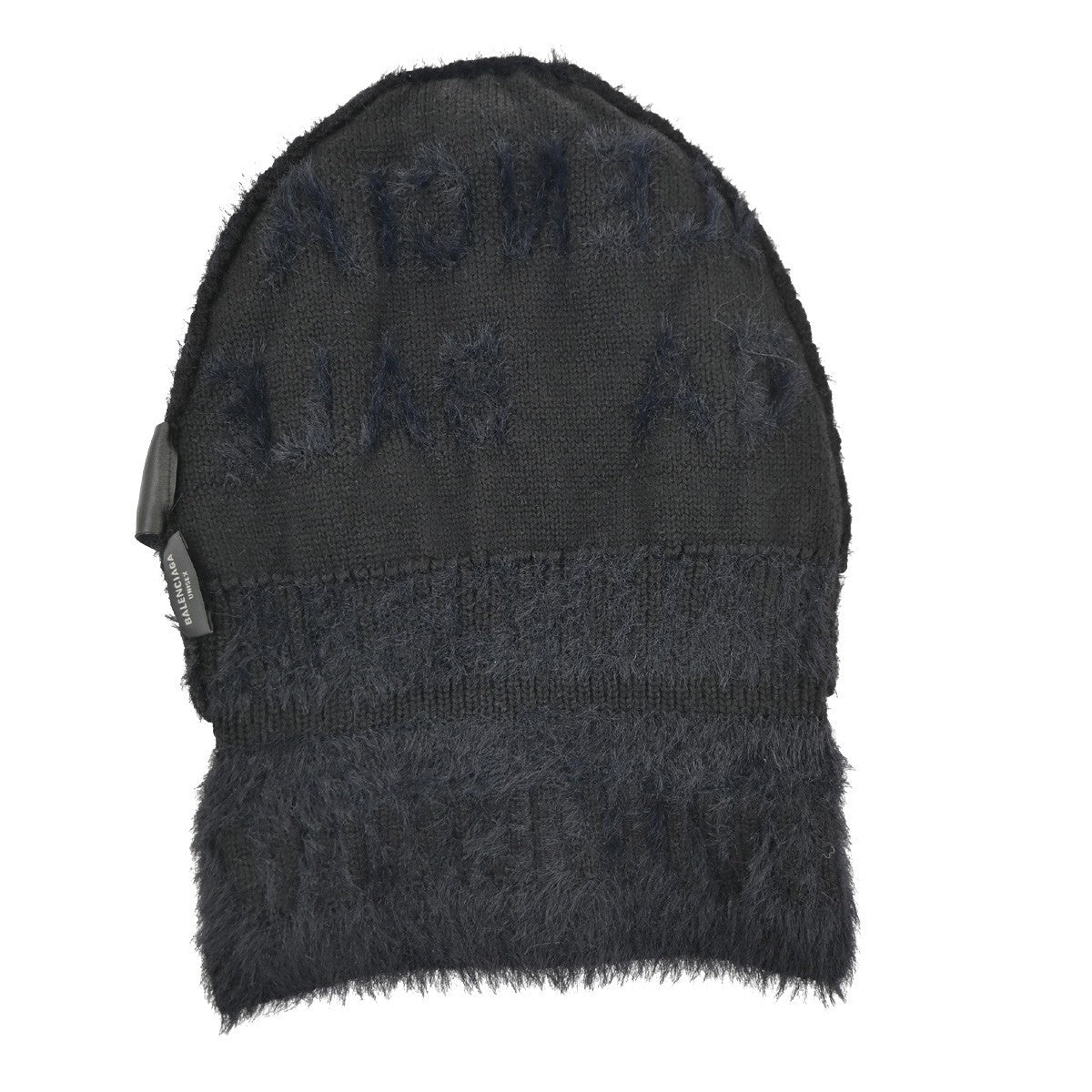 BALENCIAGA LOGO Knit Cap Onesize 55/61 Nylon Wool Fur Black 66RL700