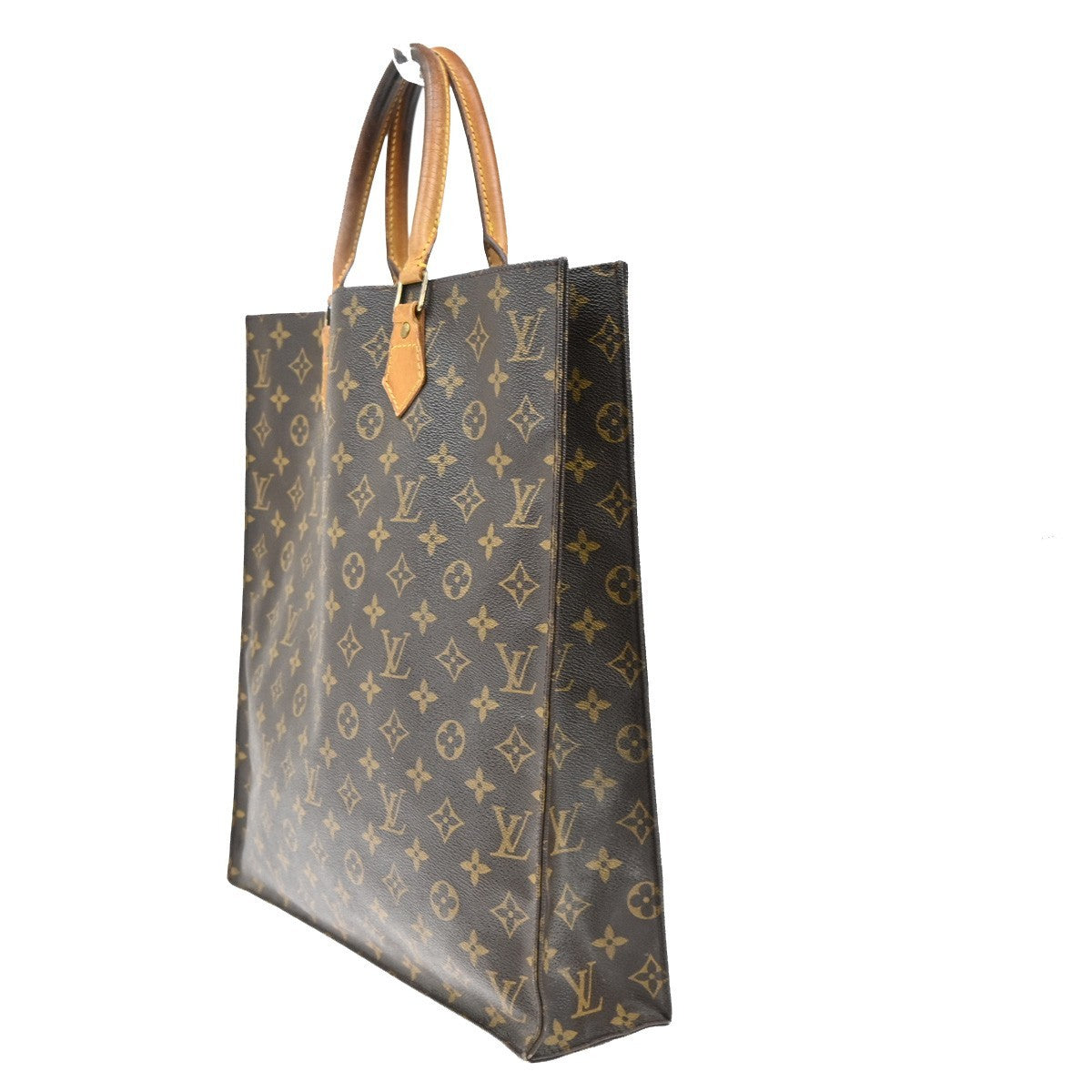 LOUIS VUITTON Logo Sac Plat Hand Tote Bag Monogram Leather Brown M51140 61TA072