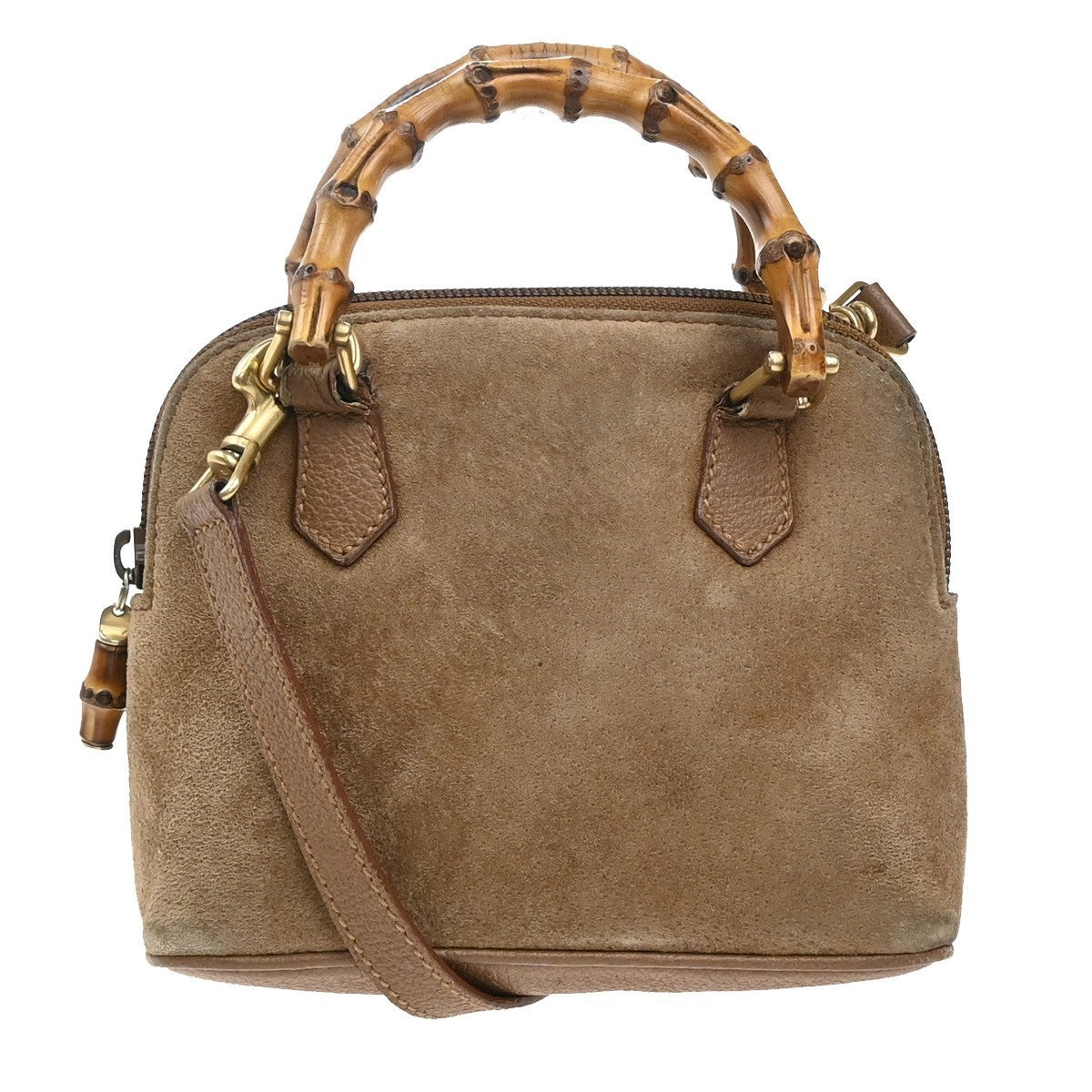 GUCCI Logo Bamboo 2Way Mini Shoulder Hand Bag Suede Leather Brown GHW 62EG353