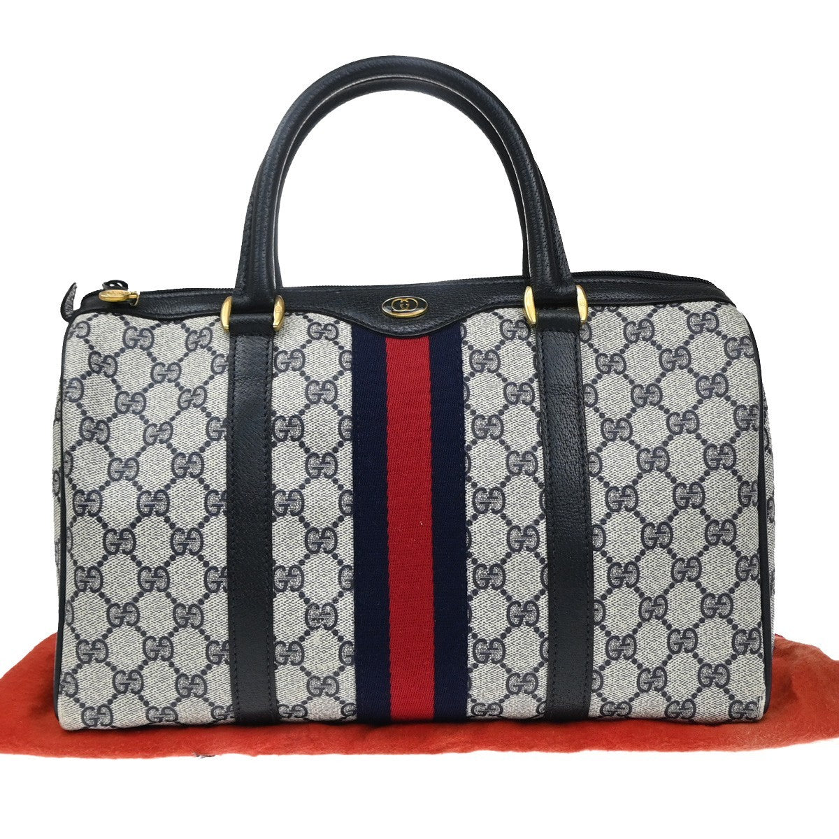 GUCCI GG Pattern Sherry Web Travel Hand Bag PVC Leather Navy Blue Italy 33YJ219