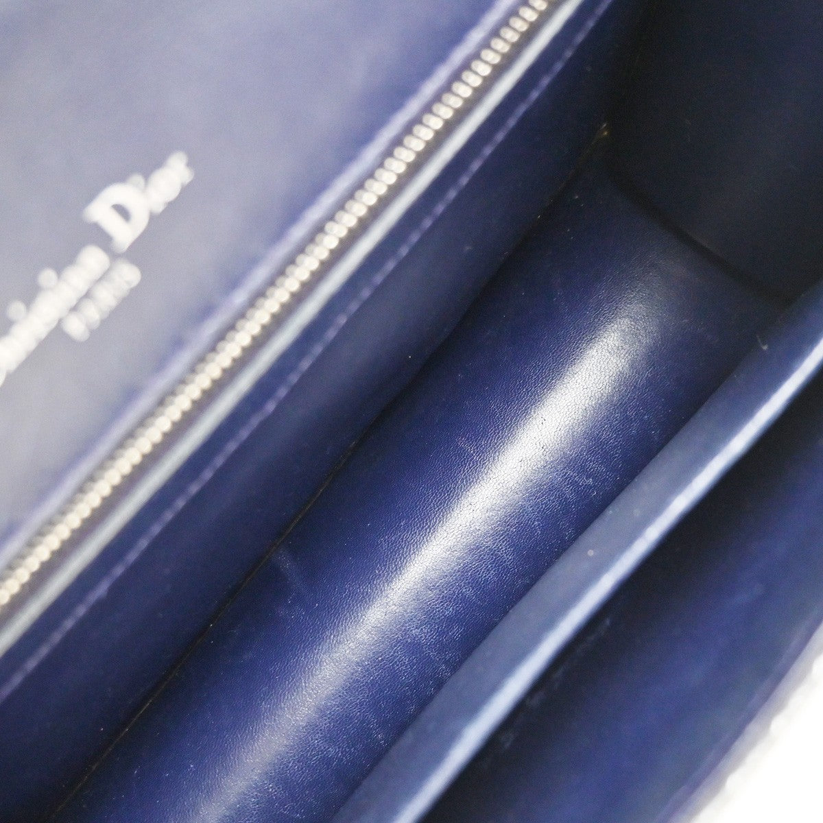 CHRISTIAN DIOR Diorama Chain Shoulder Bag Embossing Leather Blue Silver 12EG331