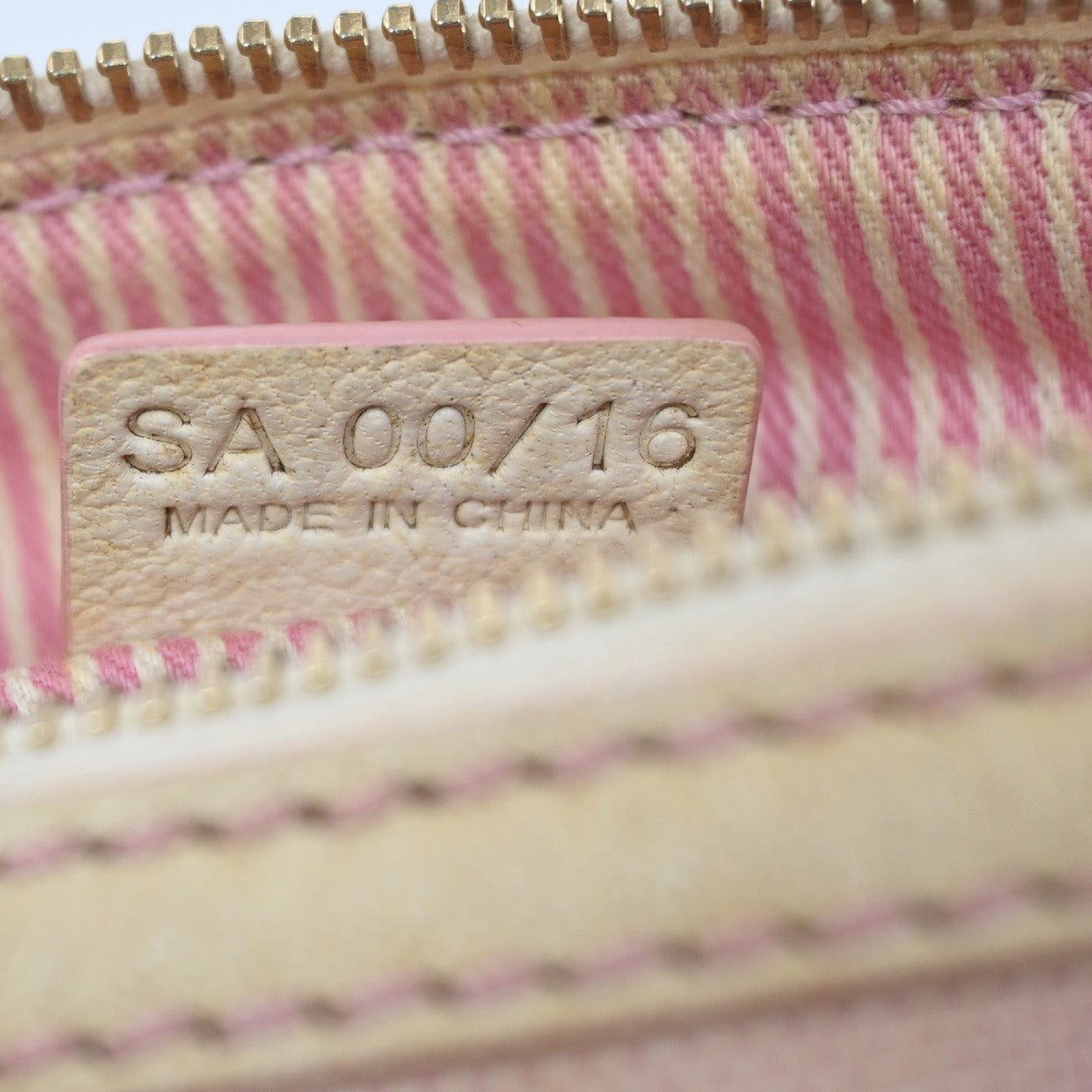 CELINE Logo C Macadam Shoulder Bag Canvas Leather Beige Pink GHW 63ZA180