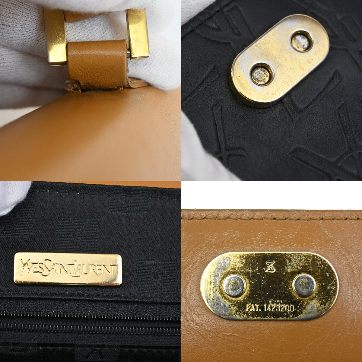 YVES SAINT LAURENT YSL Logo Hand Bag PVC Leather Black Brown Gold 03EE380