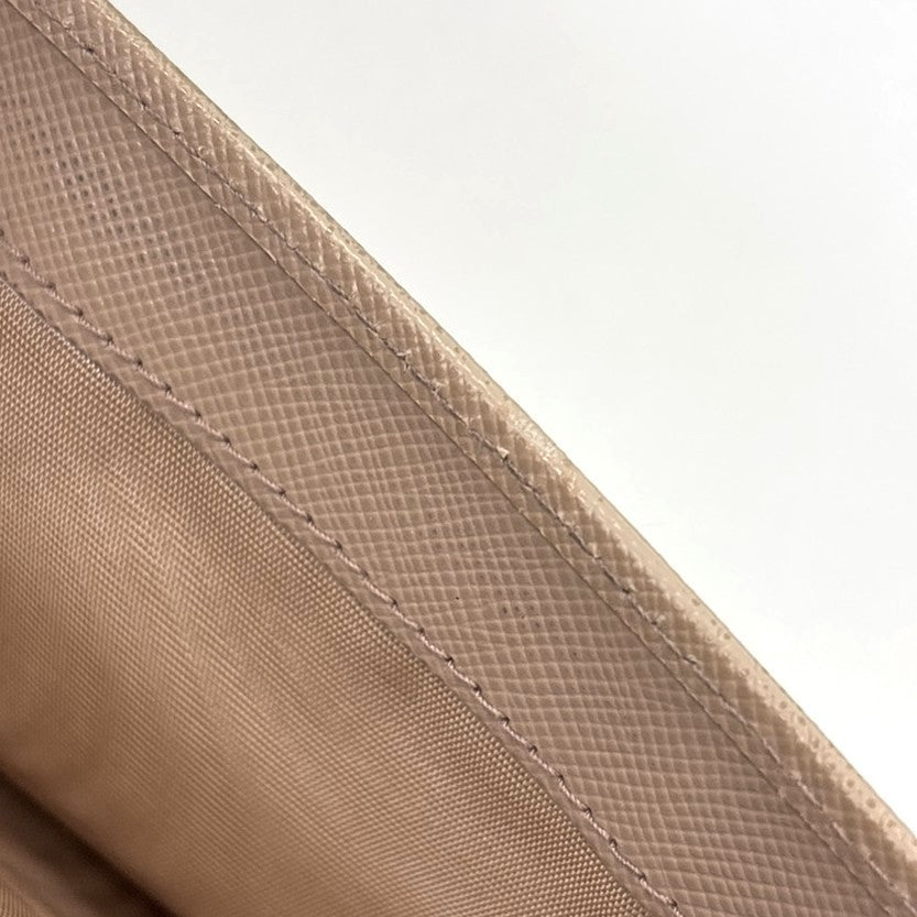 PRADA Logo Bifold Flap Long Wallet Saffiano Leather Beige GHW Italy 01KD036