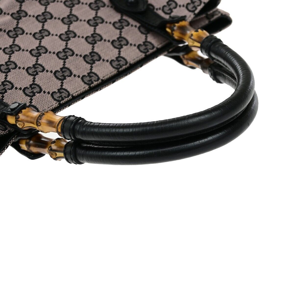 GUCCI Logo Bamboo GG Pattern Shoulder Bag Canvas Leather Pink Black 36EE063