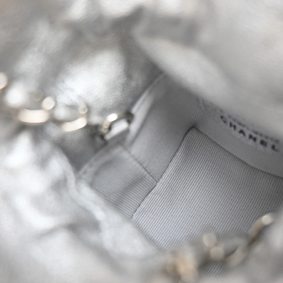 CHANEL Matelasse Drawstring Bucket Mini Shoulder Bag Leather Silver 683RP119