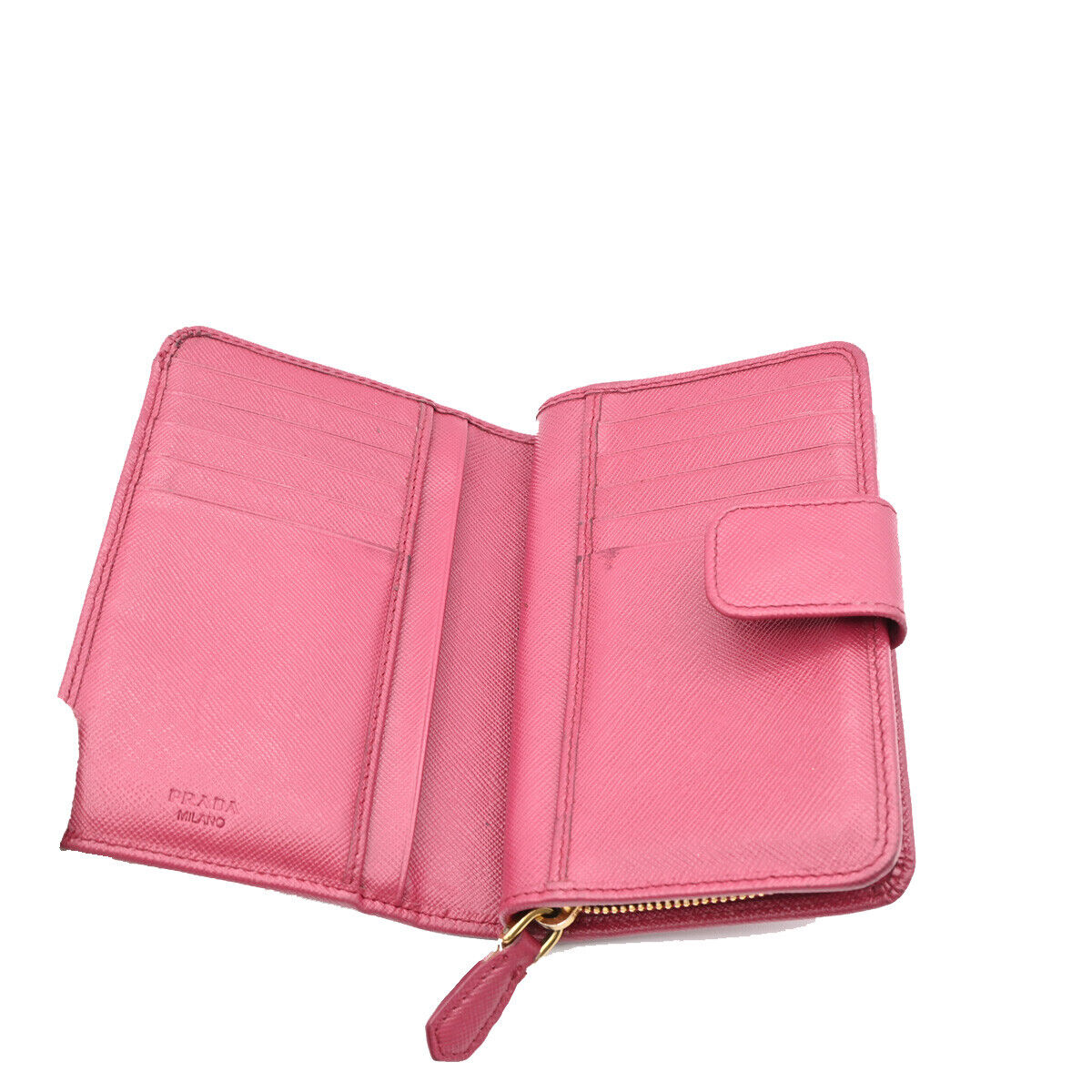PRADA Logo Saffiano Bifold Wallet Purse Ibisco Pink GHW 69YE529