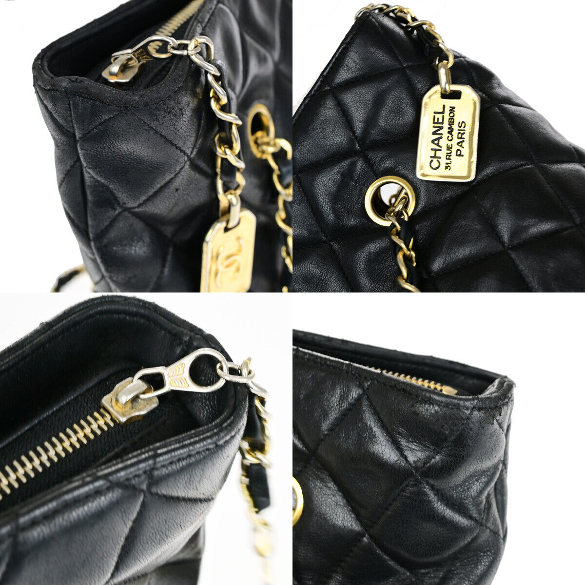 CHANEL CC Logo Matelasse Chain Shoulder Tote Bag Leather Black GHW 10YF901