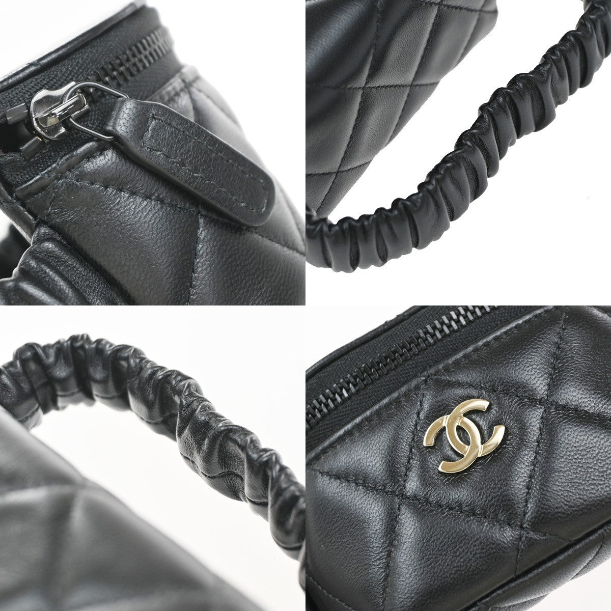 CHANEL CC Mini Matelasse Wrist Coin Case Pouch Bag Leather Black GHW 53RP059