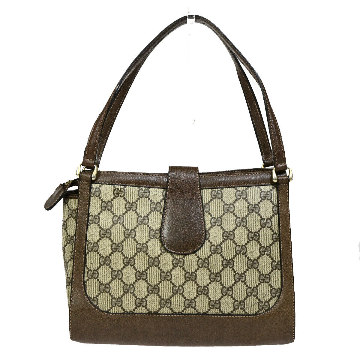 GUCCI Logo GG Pattern Shoulder Bag PVC Leather Brown Italy 69YF268