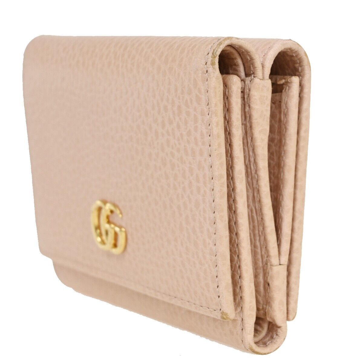 GUCCI GG Logo Marmont Trifold Wallet Purse Leather Pink Made In Italy 65KA092