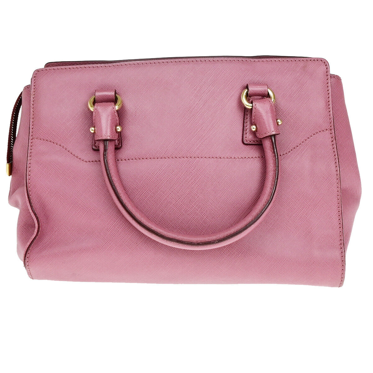 SALVATORE FERRAGAMO Logo Gancini Hand Bag PVC Leather Pink Gold Italy 67YE701