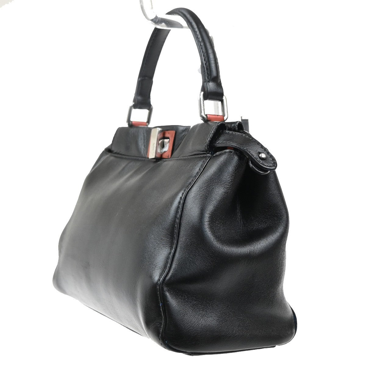 FENDI Peekaboo Logo Mini Hand Tote Bag Leather Black SHW Italy 88MA250