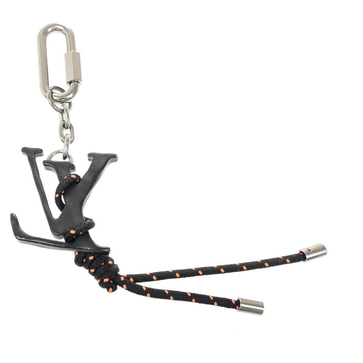 LOUIS VUITTON Porete Cles LV Shaped Rope Key Chain Black Silver MP2617 32ED466