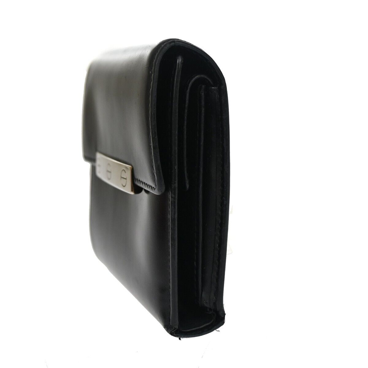 CARIER Love Collection Trifold Wallet Purse Leather Black Silver France 08GA267