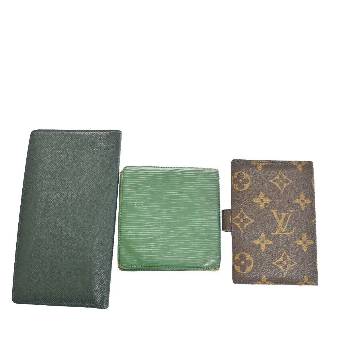 LOUIS VUITTON 3 Set Bifold Wallet Purse Monogram Epi Taiga Leather Green 02SH153