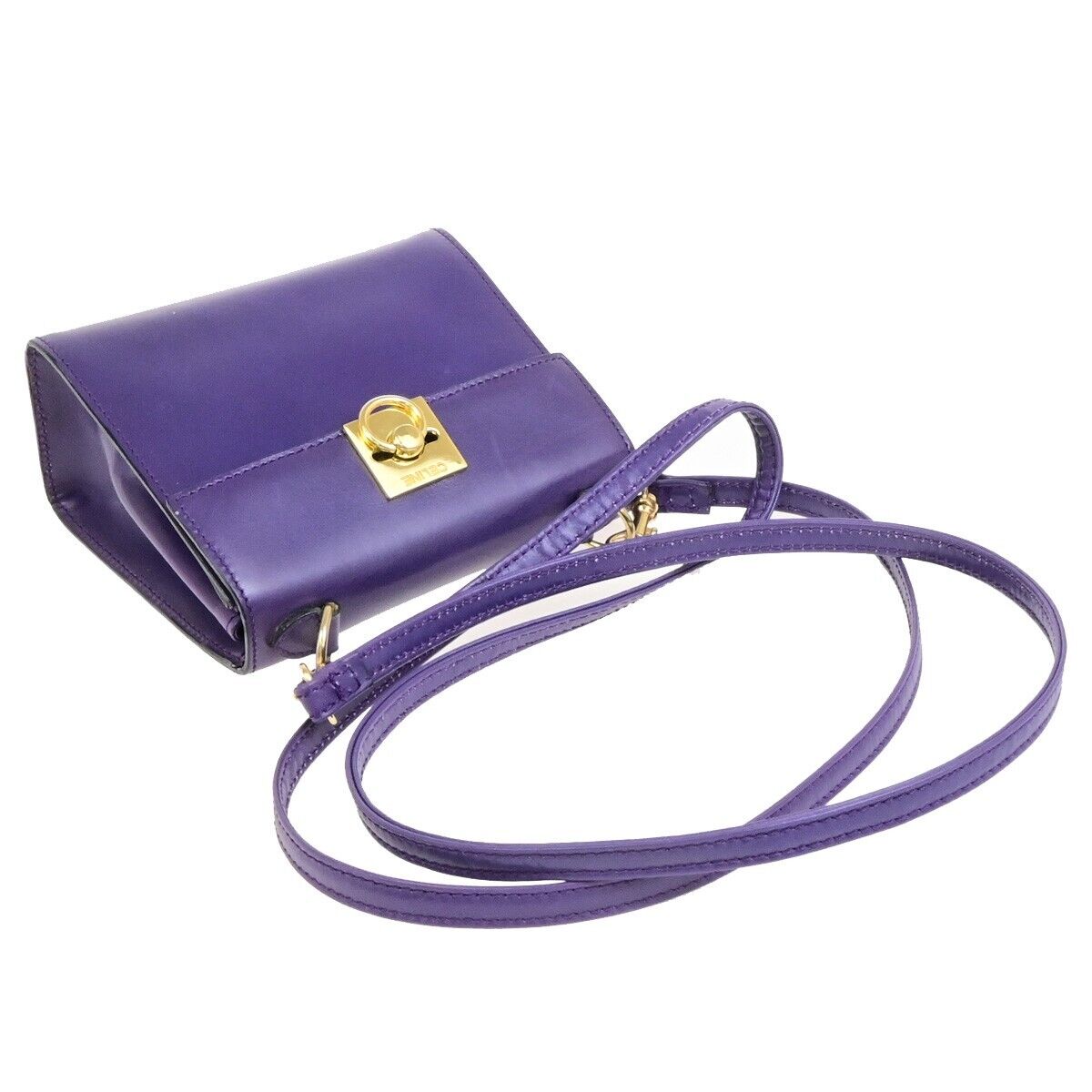 CELINE Logo Mini Shoulder Bag Leather Purple GHW Made In Italy 82FB516