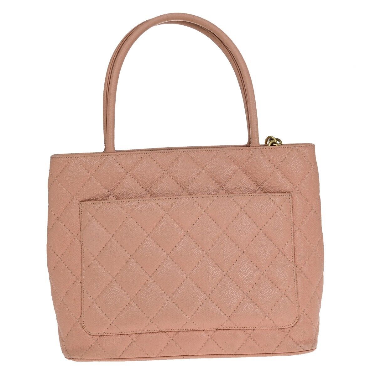 CHANEL CC Logo Medallion Shoulder Tote Bag Caviar Skin Leather PK GHW 691RJ822