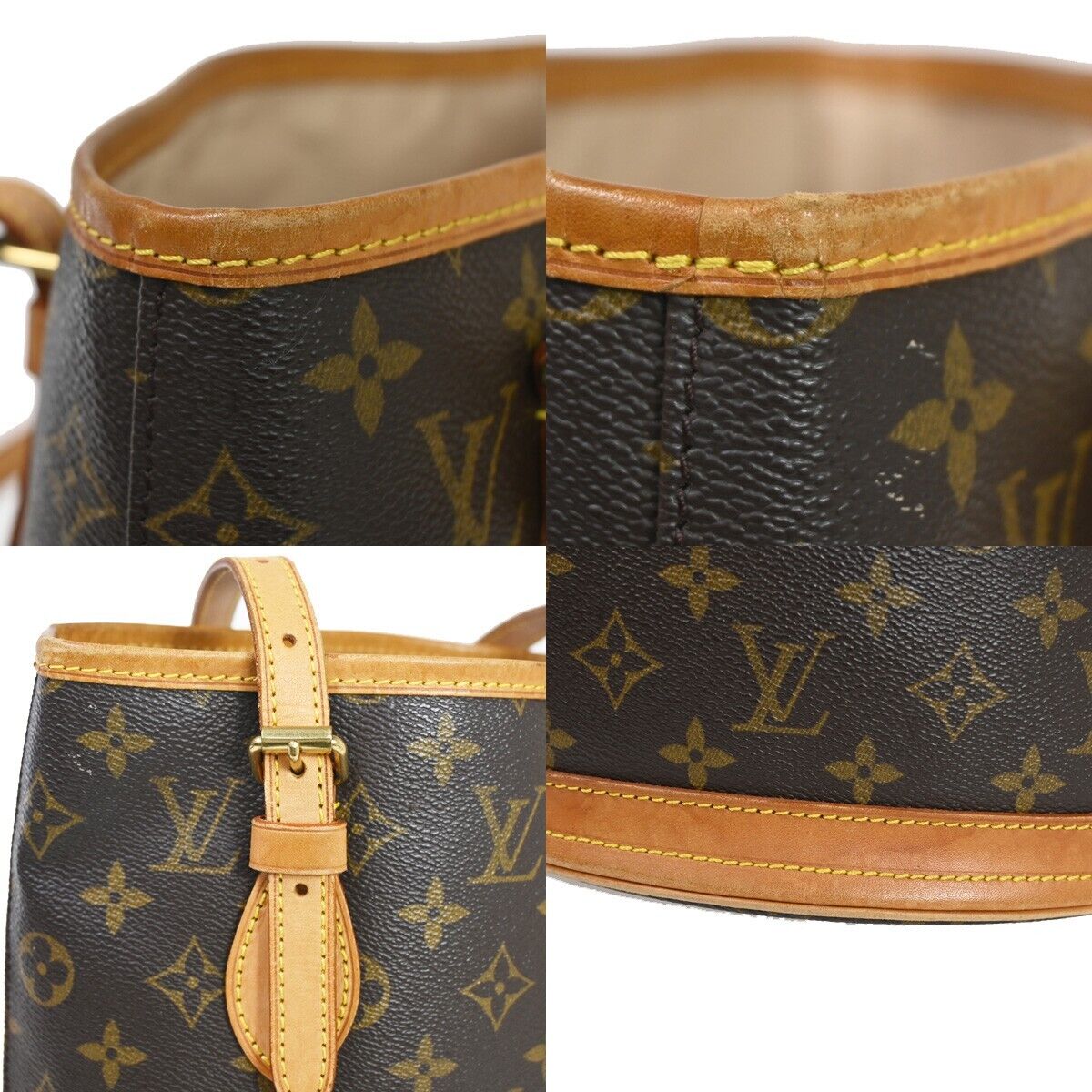 LOUIS VUITTON BUCKET PM Shoulder Tote Bag Monogram Leather Brown M42238 98SH015