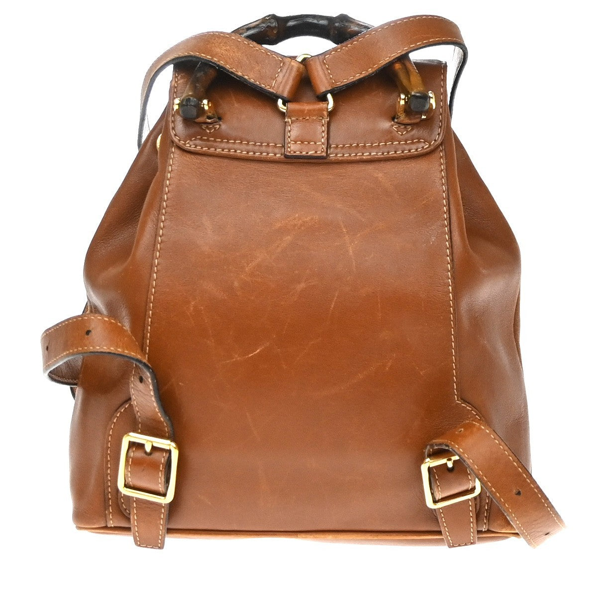 GUCCI Logo Bamboo Drawstring Mini Backpack Bag Leather Brown GHW Italy 64YH955