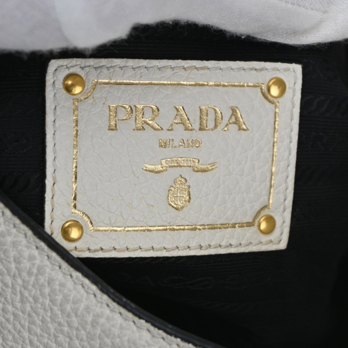 PRADA  Embossing LOGO One Shoulder Tote Bag Leather White GHW 12TA705