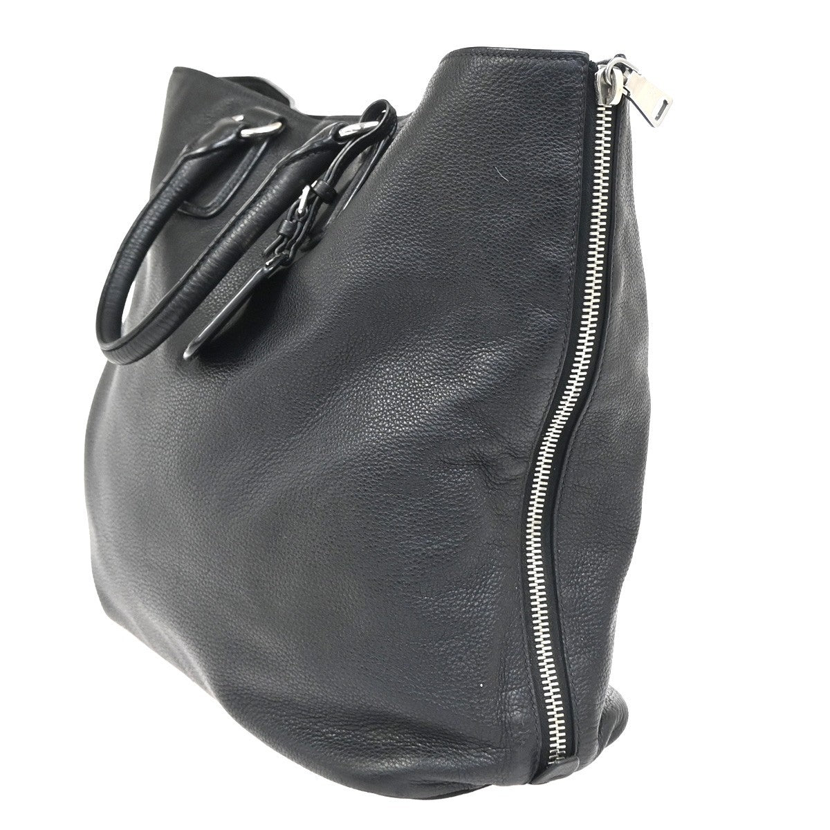 PRADA Logo Shoulder Hand Tote Bag Vitello Daino Leather Black SHW 87KC950