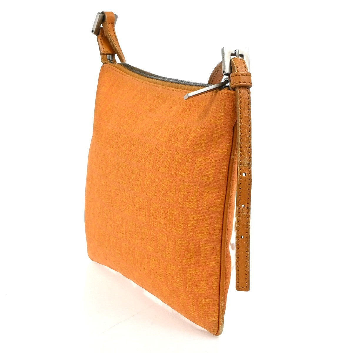 FENDI Zucchino Mini Crossbody Shoulder Bag Canvas Leather Orange Italy 62YH981