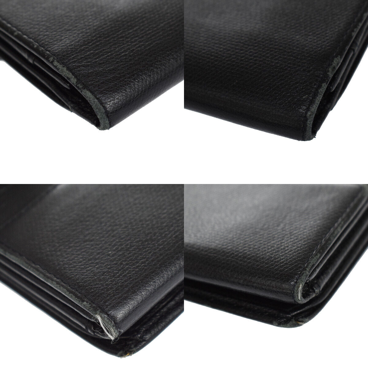 CHANEL CC Logo Long Bifold Wallet Purse Leather Black GHW France 60YC785
