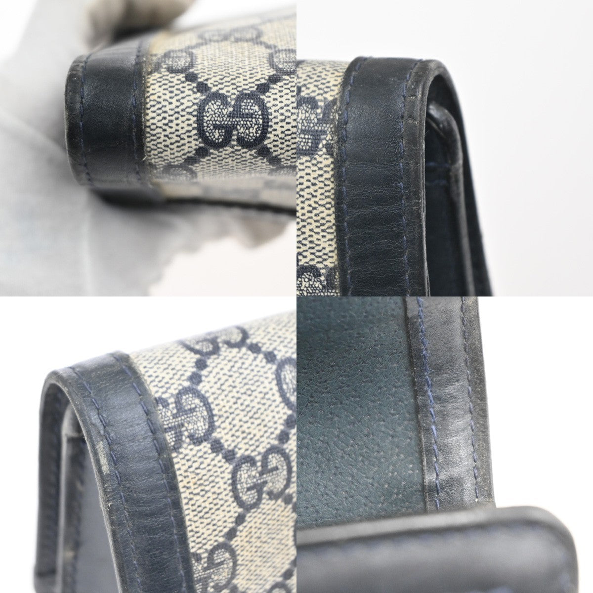 GUCCI Logo GG Sherry Line Clutch Hand Bag PVC Leather Navy Beige Italy 09MA469