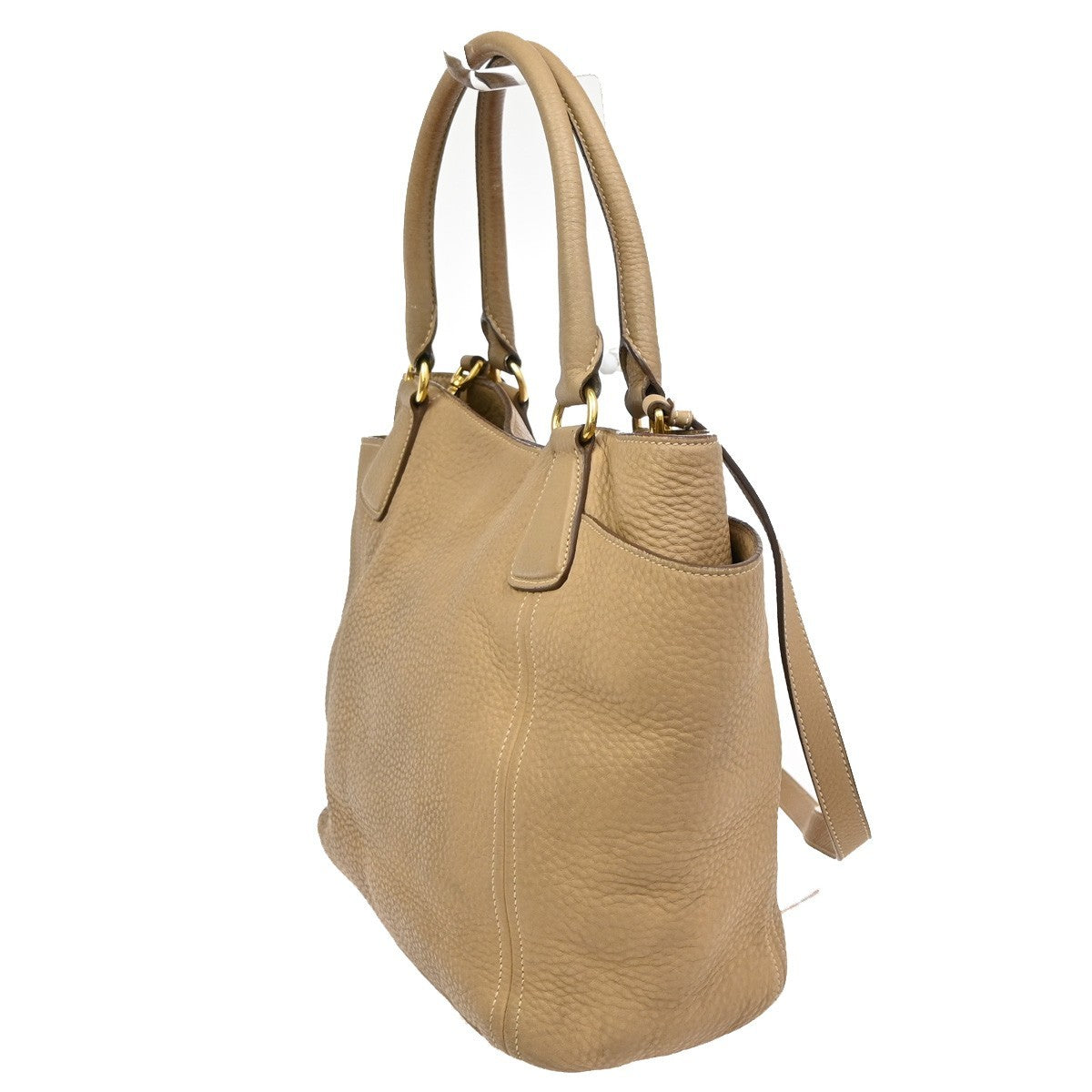 PRADA Logo 2Way Shoulder Hand Bag Vitello Phenix Leather Beige Italy 70KB268
