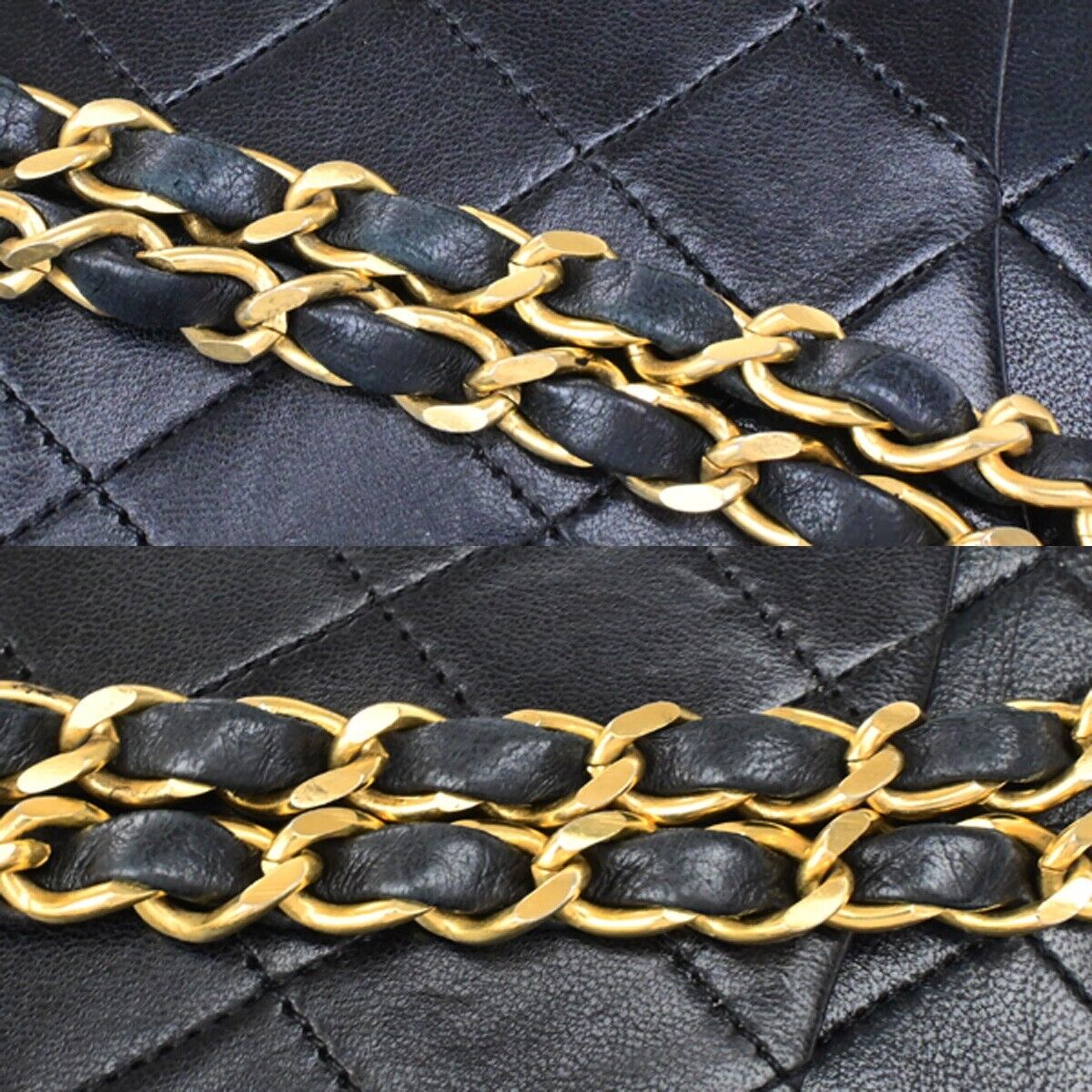 CHANEL CC Matelasse 25 Double Flap Chain Shoulder Bag Leather Black VTG 654RF208