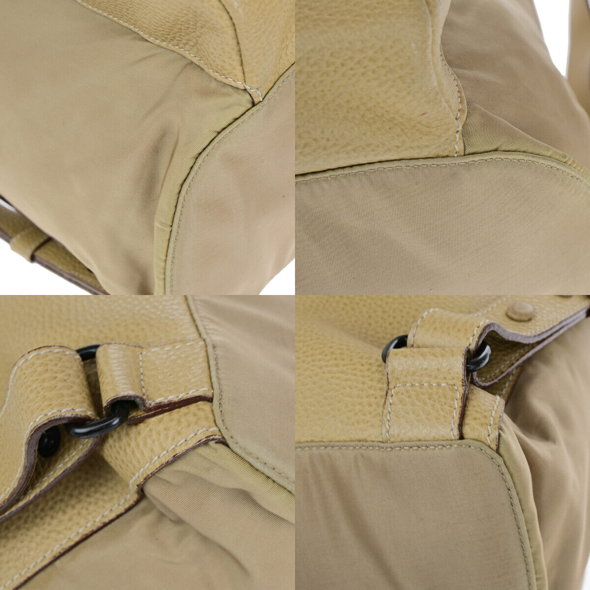PRADA Logo Backpack Bag Drawstring Nylon Leather Beige Italy 38YF112
