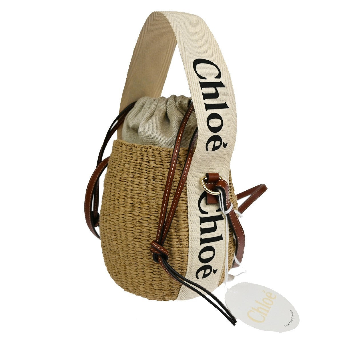 CHLOE Woody Small Basket Shoulder Hand Bag 2Way Canvas Leather Paper BN 93RH257