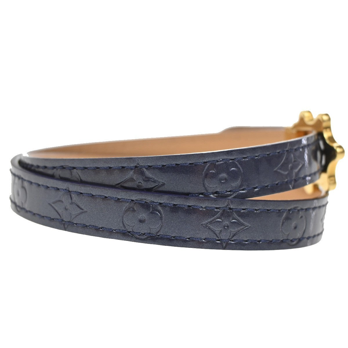 LOUIS VUITTON Triple-Wrap Bracelet Monogram Vernis leather Blue GHW 69TA469