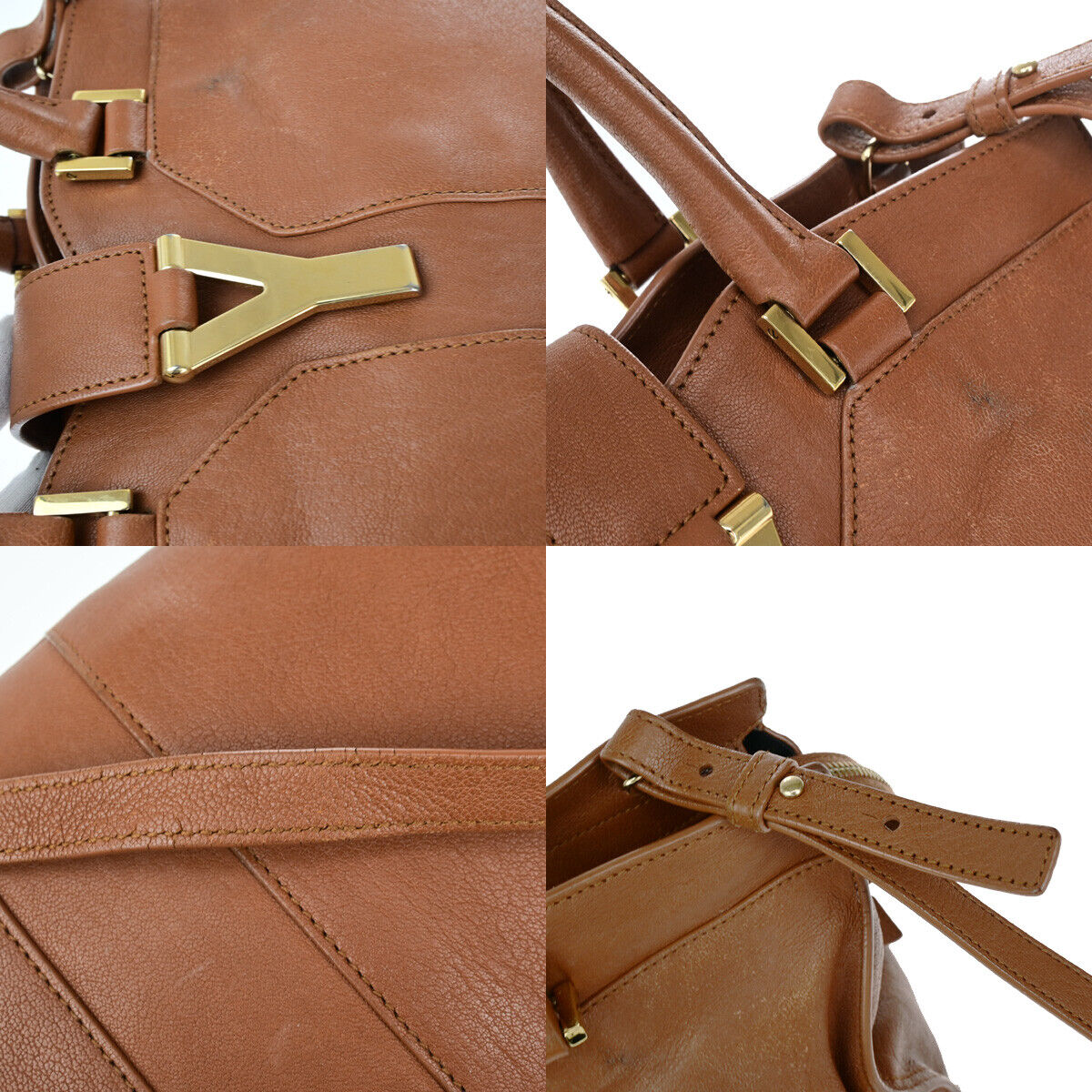 YVES SAINT LAURENT Y Cabas Chyc 2Way Shoulder Hand Bag Leather Brown GHW 73YG294