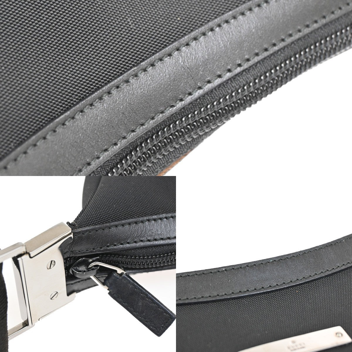 GUCCI Logo Crossbody Shoulder Bag Nylon Leather Black SHW Italy 33DA186
